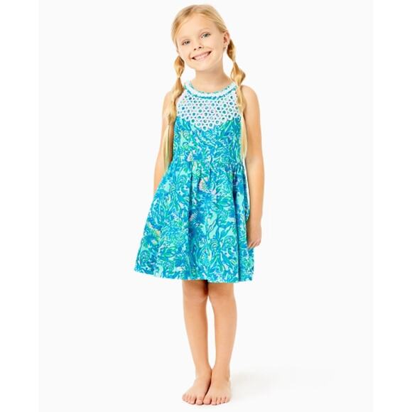 Lilly Pulitzer Girls Little Kinley Dress Coral Of The Story  Size 8 - Picture 1 of 4